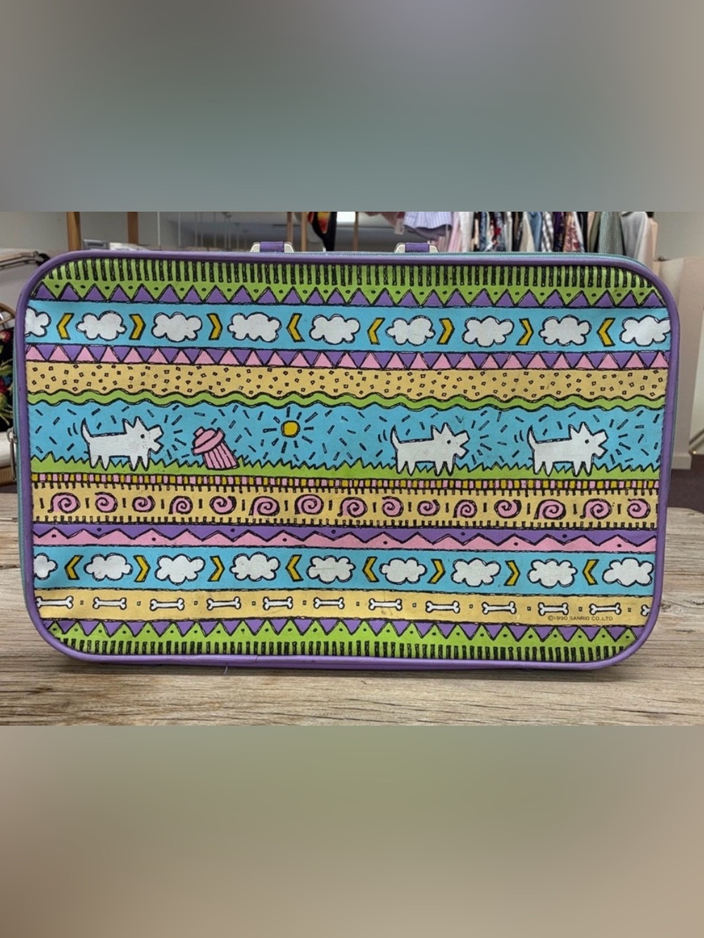 Vintage Sanrio 1990 Colorful Patterned Dog Suitcase